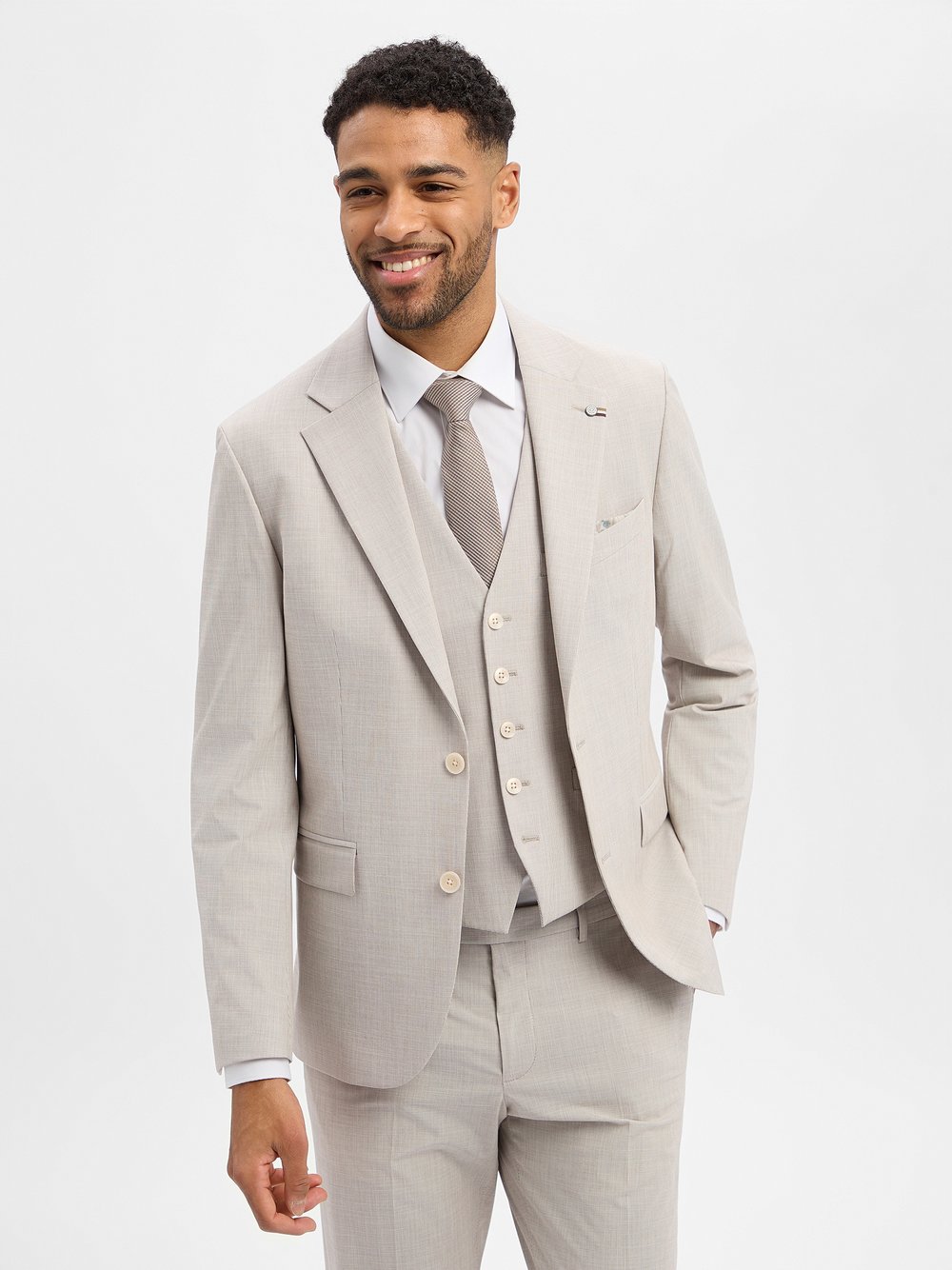 Benvenuto Baukasten-Sakko Herren Modern Fit beige gestreift, 26