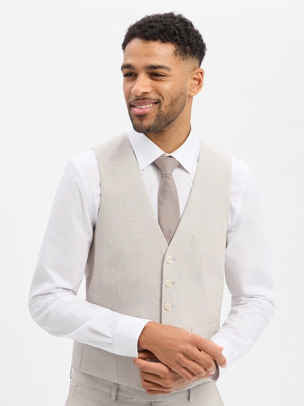 Benvenuto Baukasten-Anzugweste Herren Modern Fit beige gestreift, 58