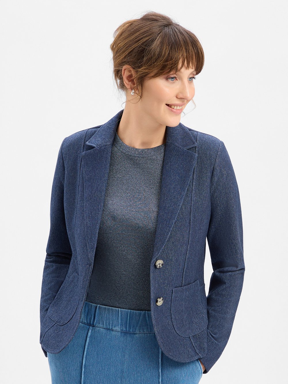 More & More Sweatblazer Damen blau meliert, 36