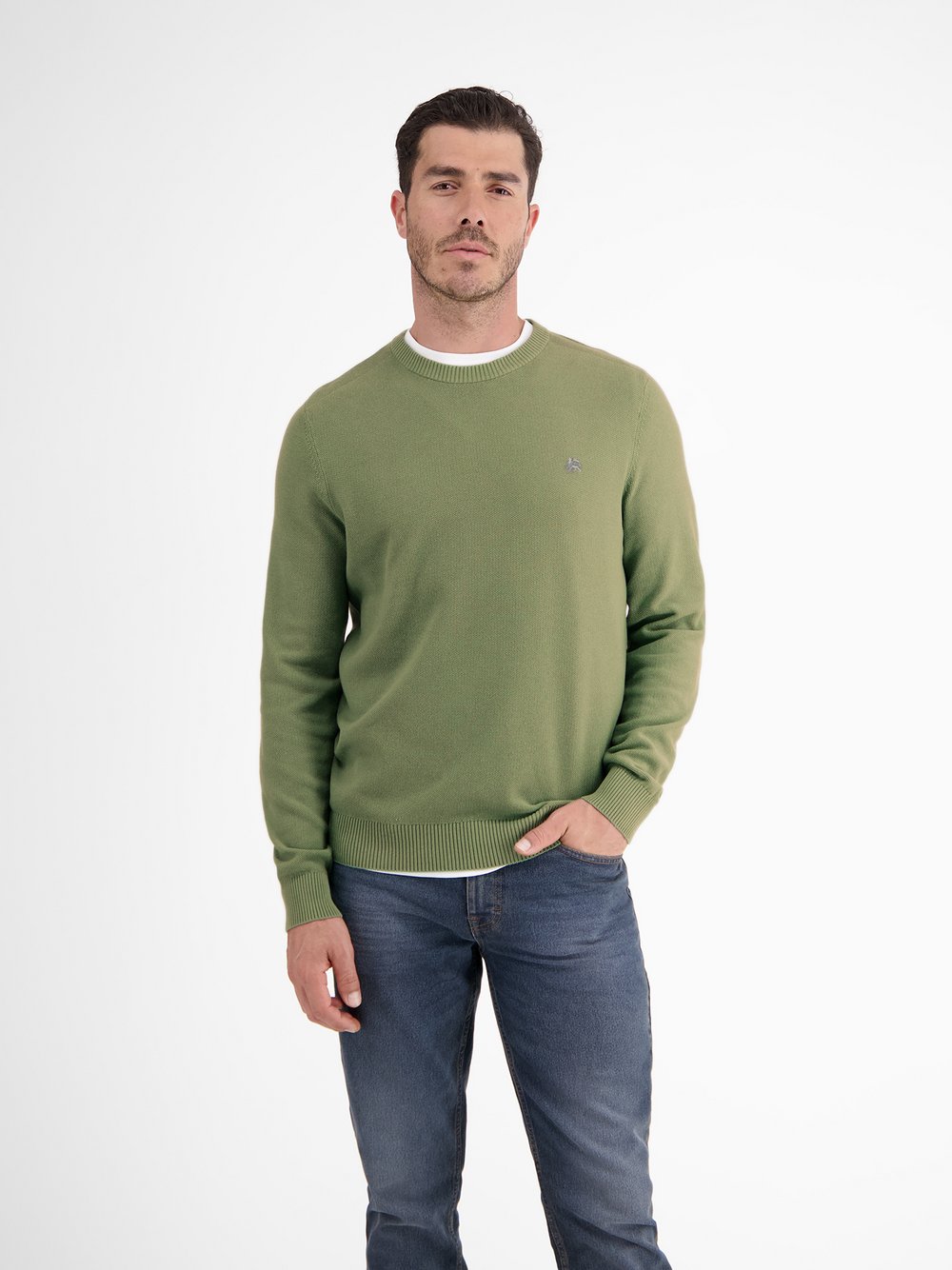 LERROS Strickpullover Herren Baumwolle grün gemustert, XL