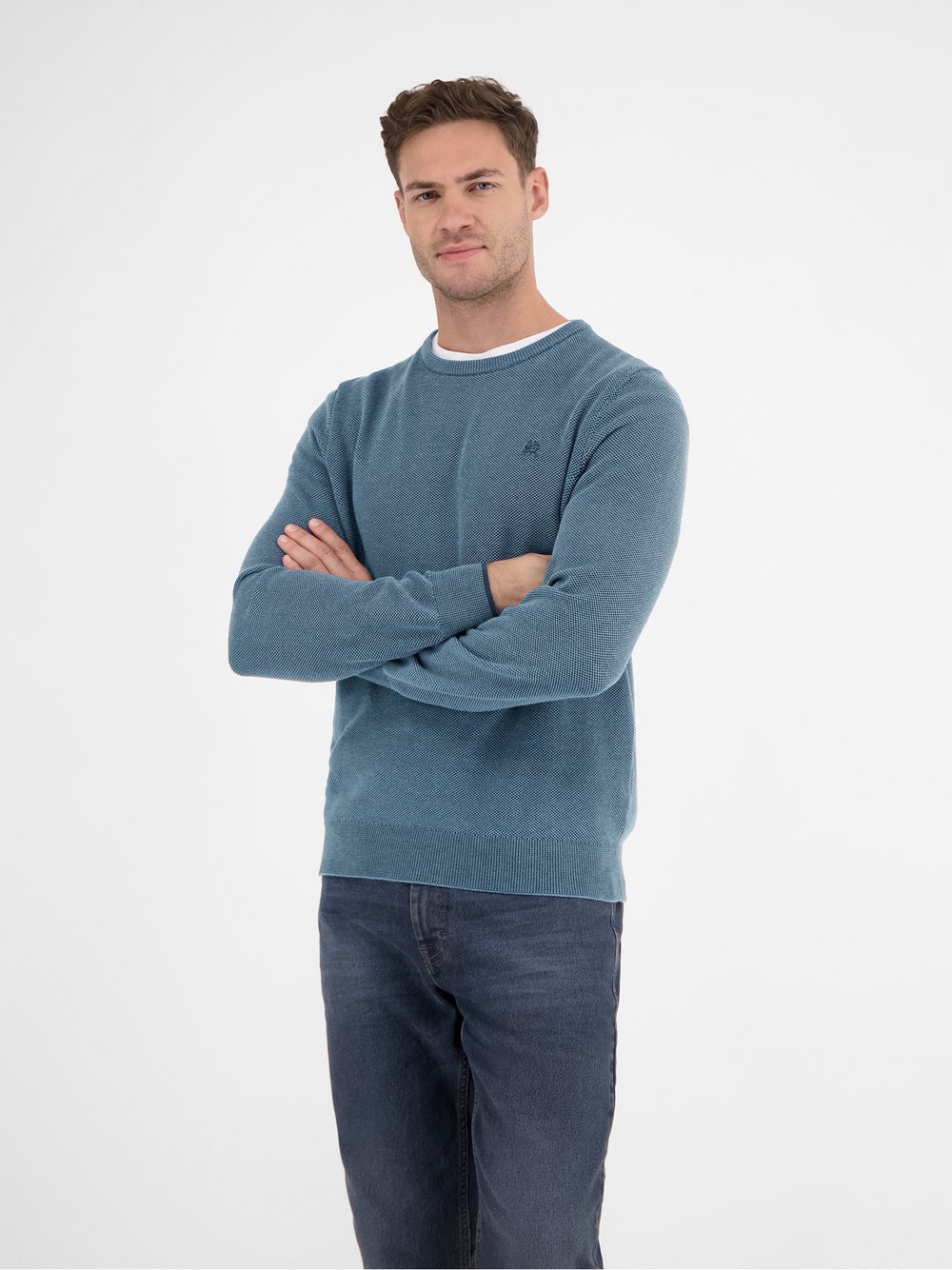 LERROS Strickpullover Herren Baumwolle blau gemustert, M