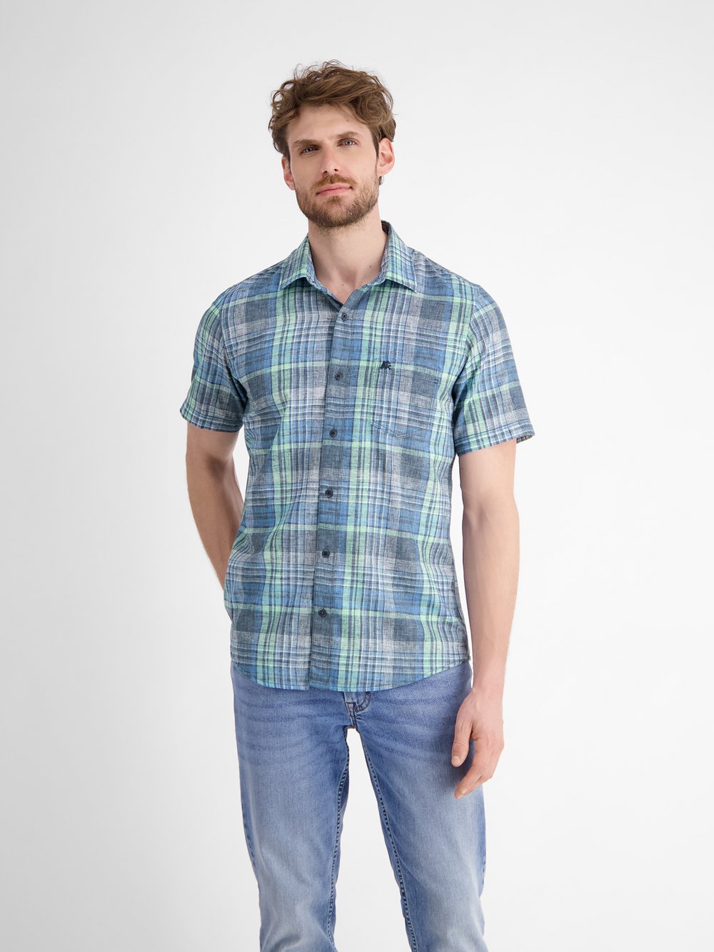 LERROS Kurzarmhemd Herren Regular Fit blau, L