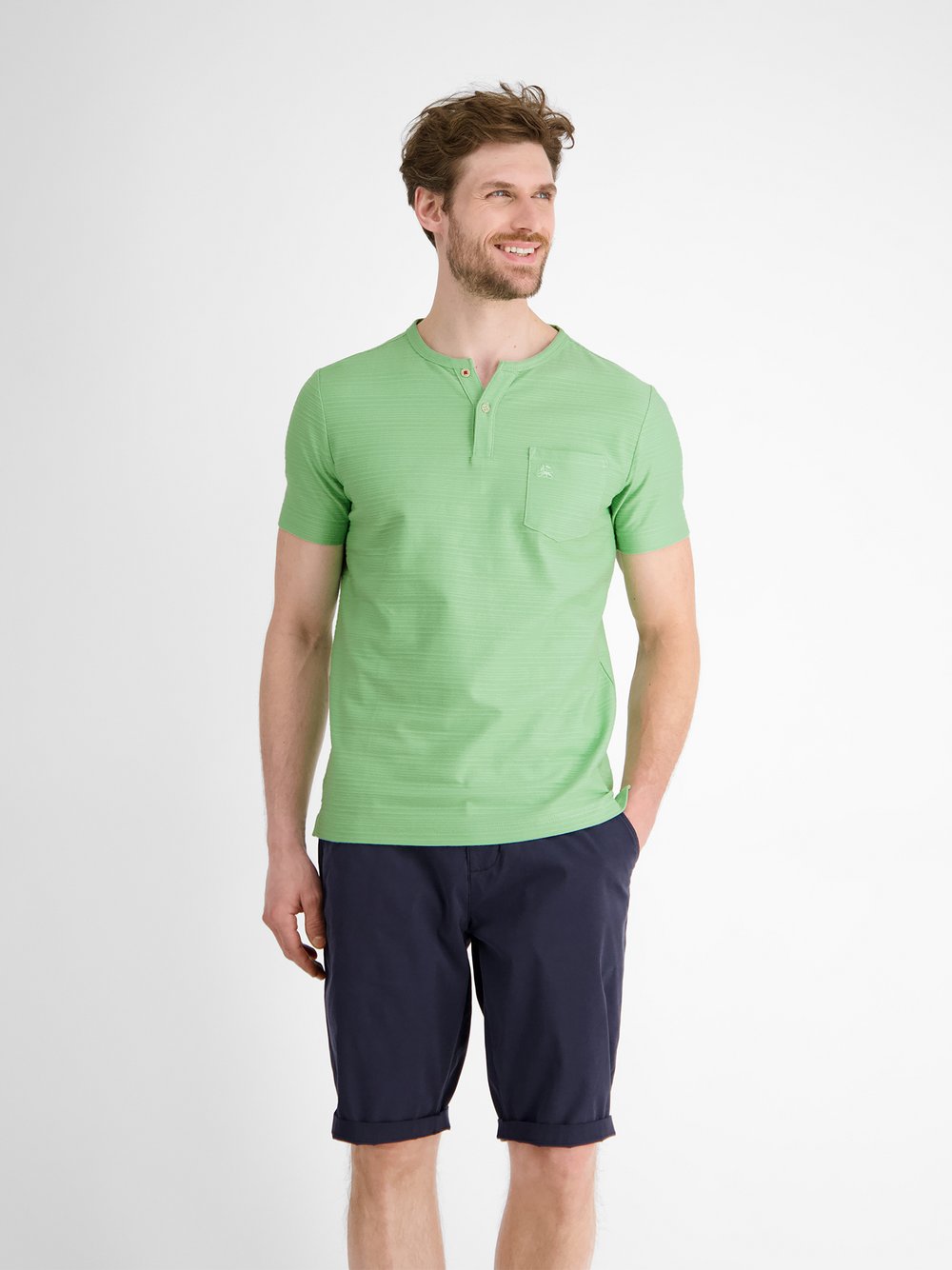 LERROS Henleyshirt Herren Baumwolle grün gestreift, XXXL
