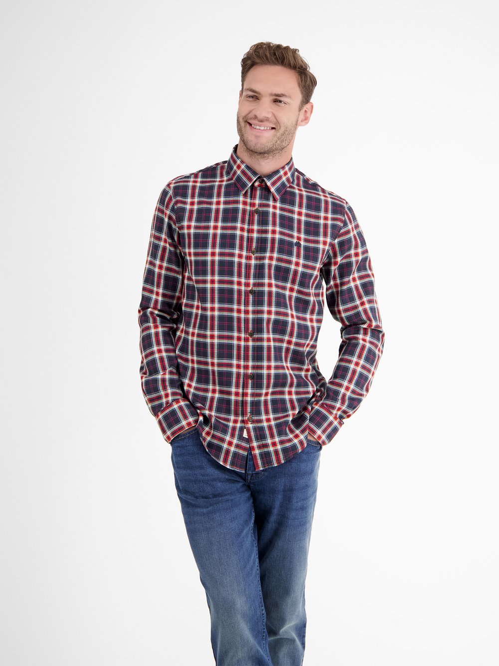 LERROS Karohemd Herren Regular Fit Baumwolle rot kariert, S