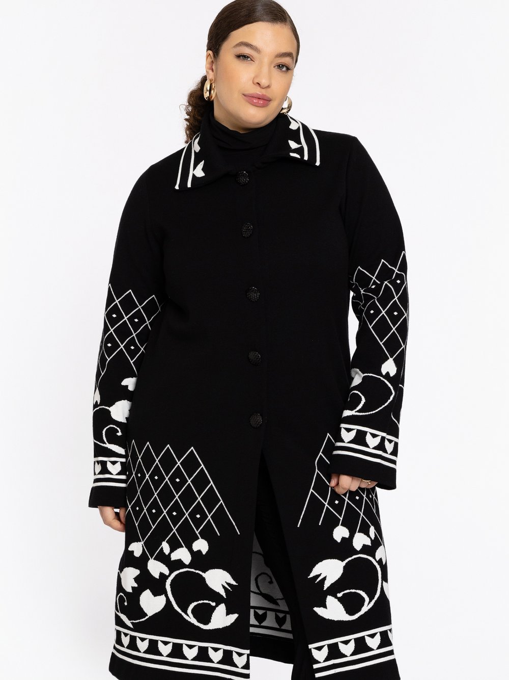YOEK Strickjacke Damen Viskose schwarz gemustert, 46-48