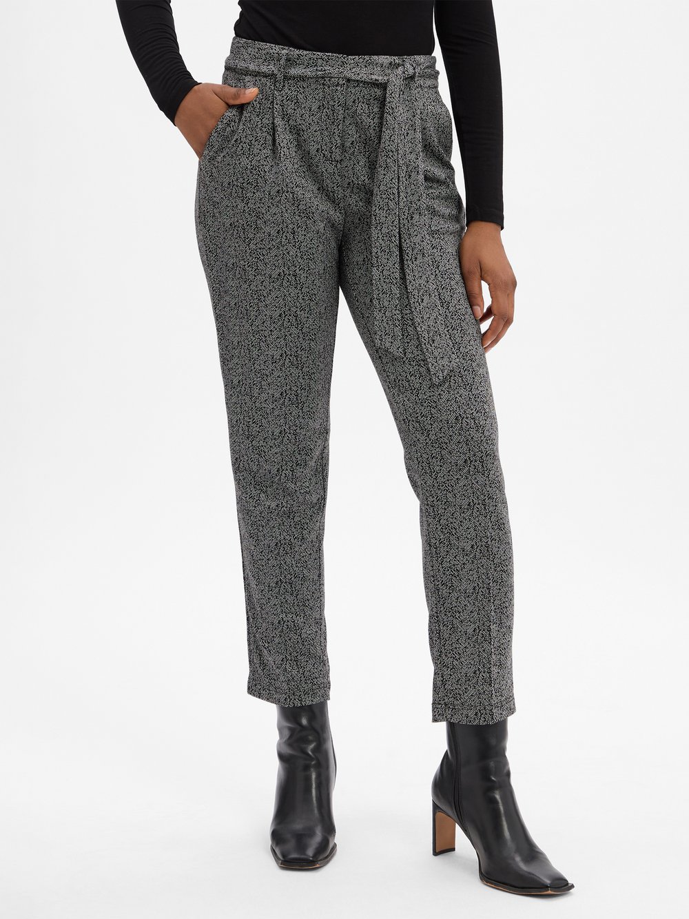 zero Bundfaltenhose Damen grau gemustert, 38