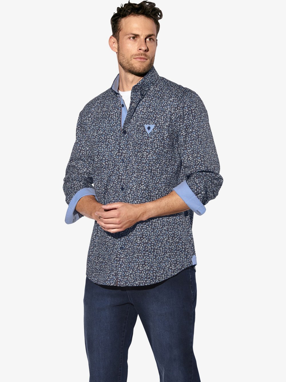 Thumbnail - BABISTA Hemd Herren Regular Fit Baumwolle blau gemustert, S