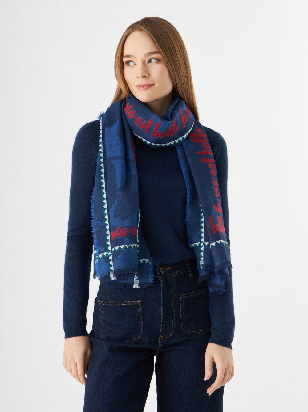 Thumbnail - Codello Schal Damen Baumwolle blau gemustert, ONE SIZE