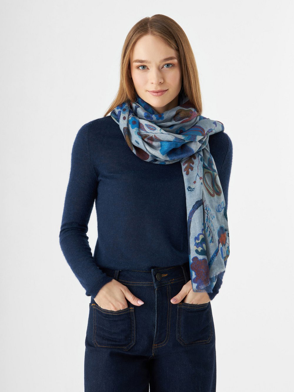 Thumbnail - Codello Schal Damen Wolle blau gemustert, ONE SIZE