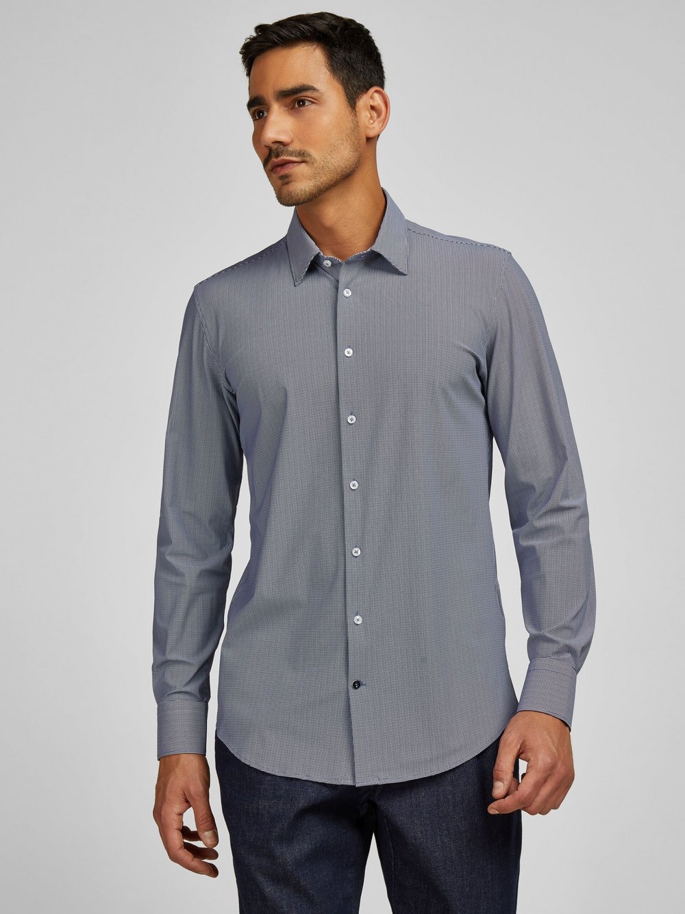 Daniel Hechter Hemd Herren Regular Fit Polyamid blau kariert, 44