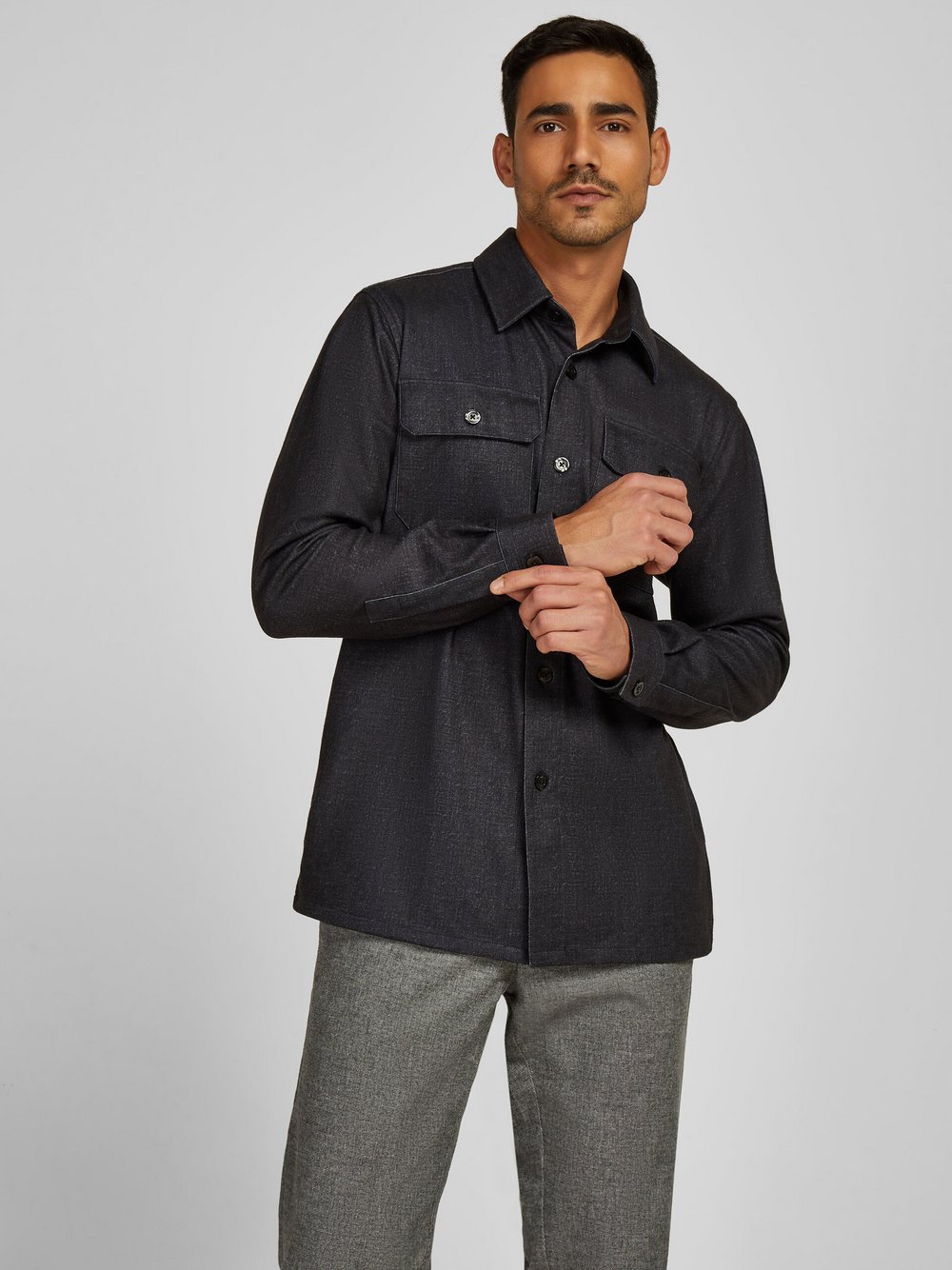 Daniel Hechter Hemd Herren Regular Fit schwarz meliert, M