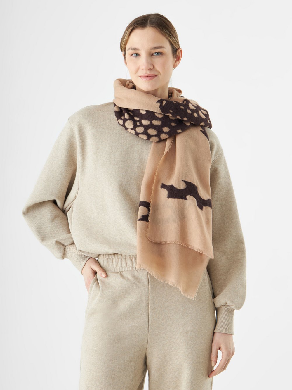 Thumbnail - Codello Schal Damen Baumwolle beige bedruckt, ONE SIZE