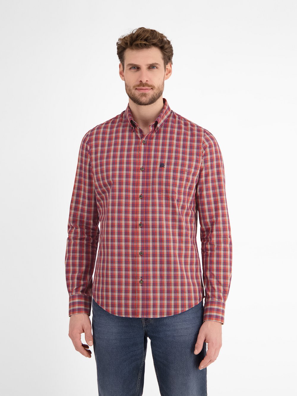 LERROS Karohemd Herren Regular Fit Baumwolle rot kariert, L