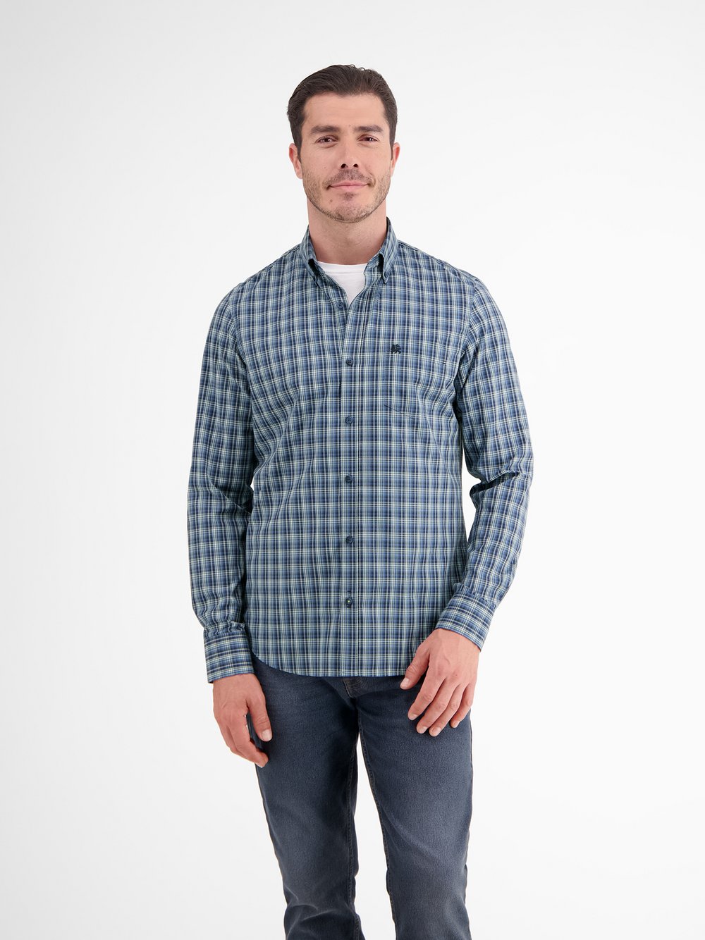LERROS Karohemd Herren Regular Fit Baumwolle blau kariert, XL