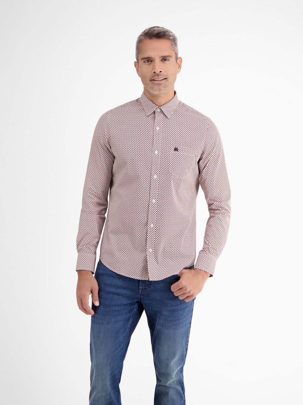 LERROS Langarmhemd Herren Regular Fit Baumwolle rot gemustert, S