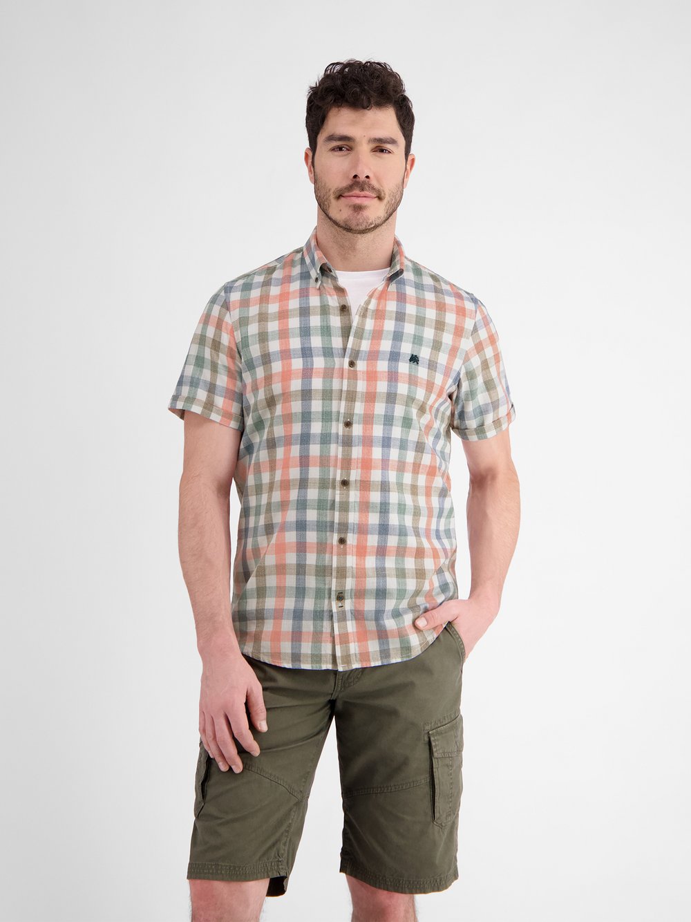 LERROS Karohemd Herren Regular Fit Baumwolle weiß kariert, M