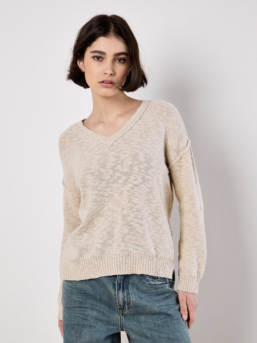 Thumbnail - Apricot Pullover Damen Baumwolle beige, 40