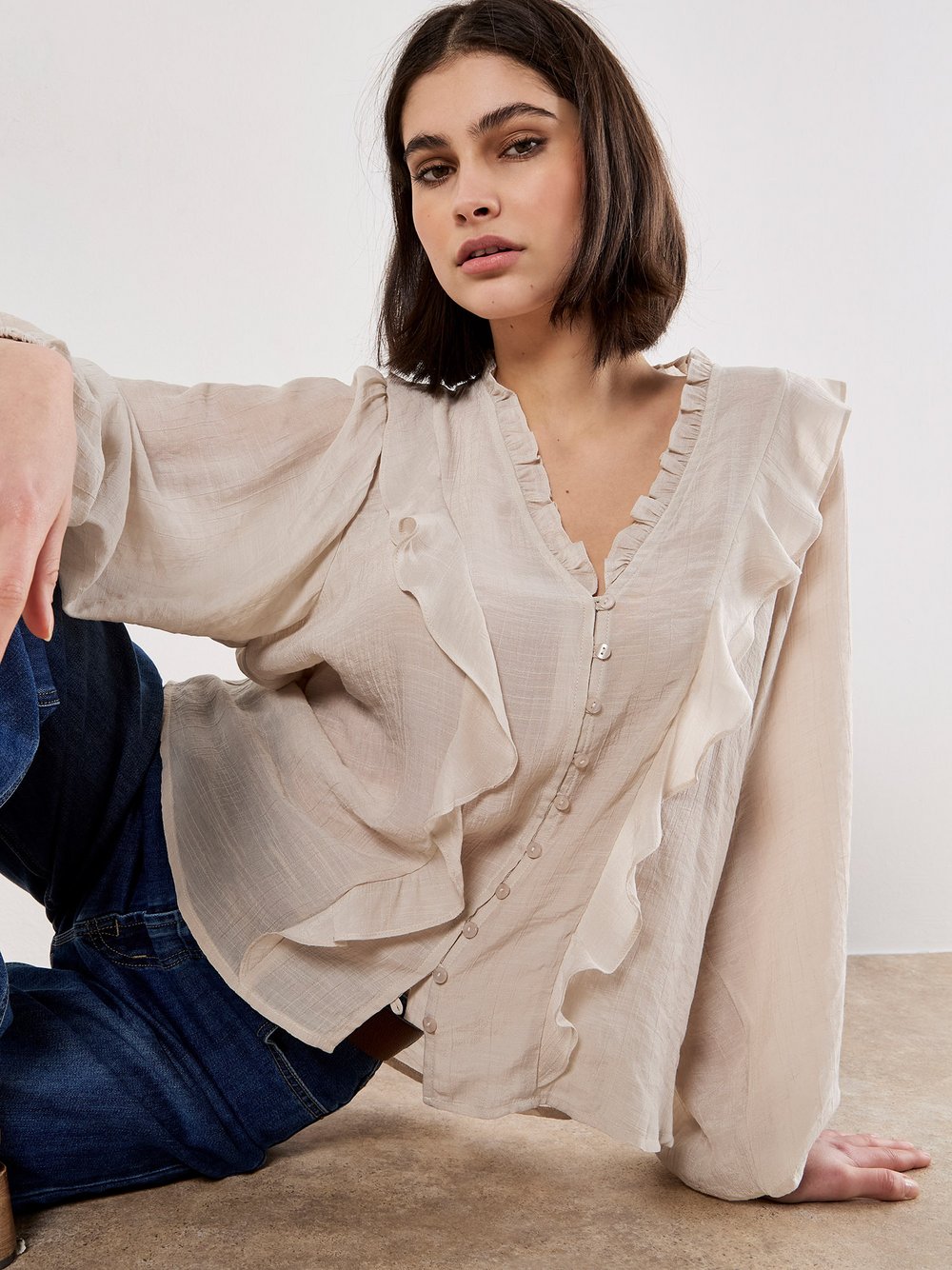 Thumbnail - Apricot Bluse Damen Viskose beige, 42