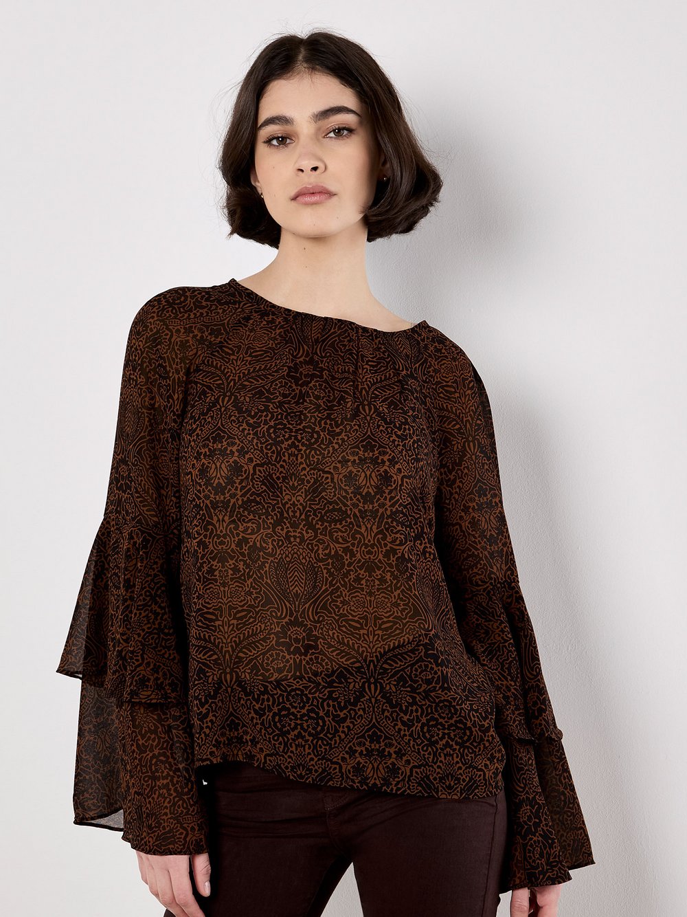 Thumbnail - Apricot Bluse Damen braun gemustert, 34