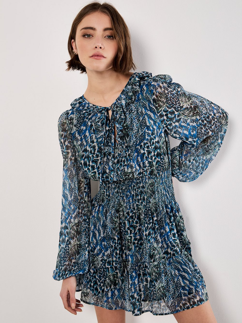 Thumbnail - Apricot Minikleid Damen grün gemustert, 38