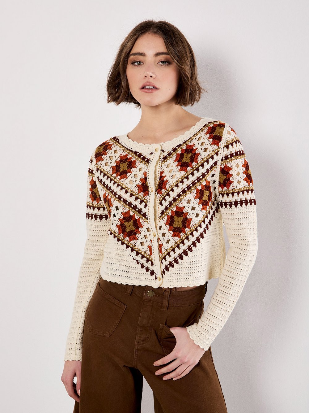 Apricot Strickjacke Damen beige gemustert, 38