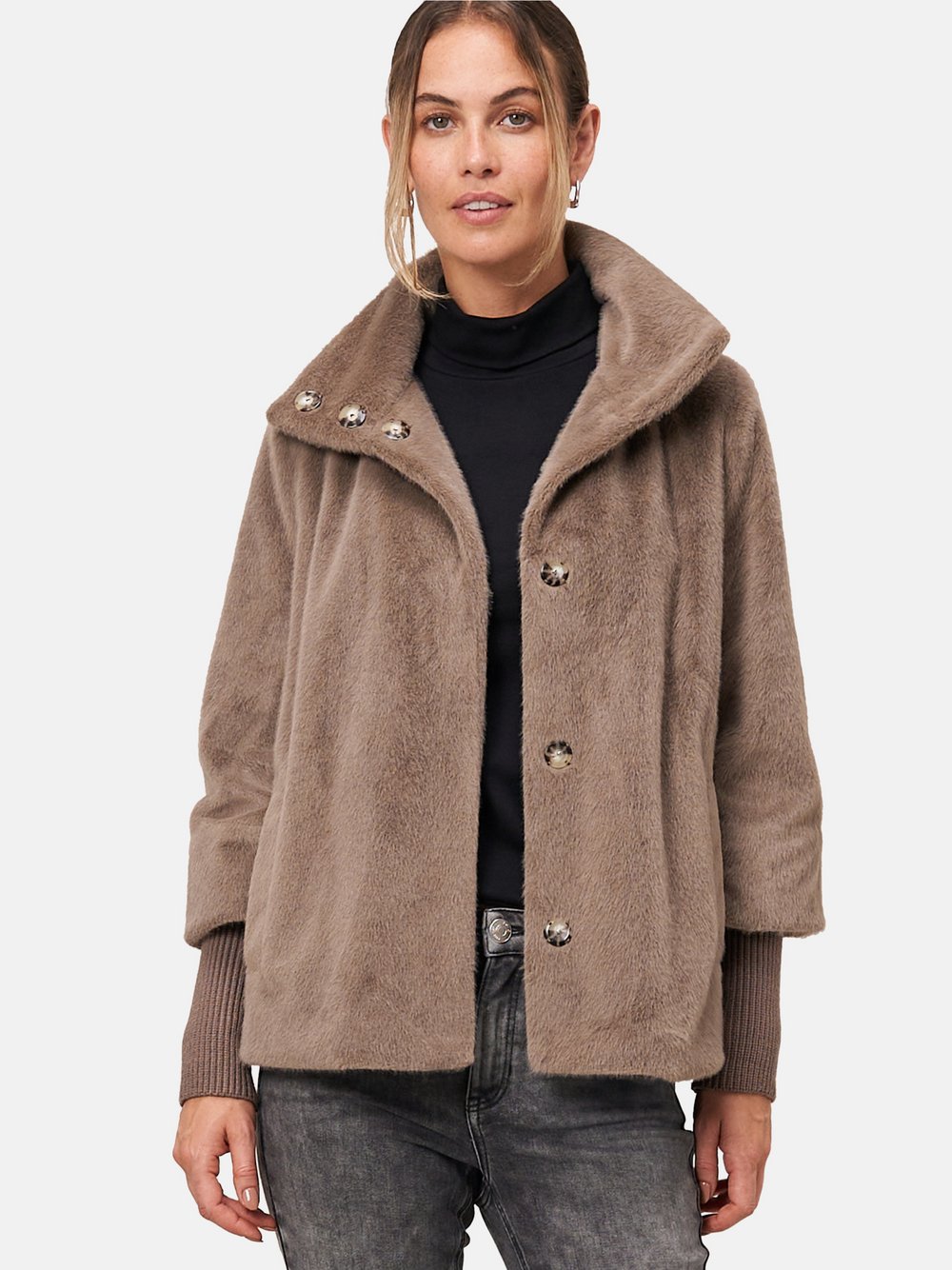 zero Fellimitat-Jacke Damen braun, 40