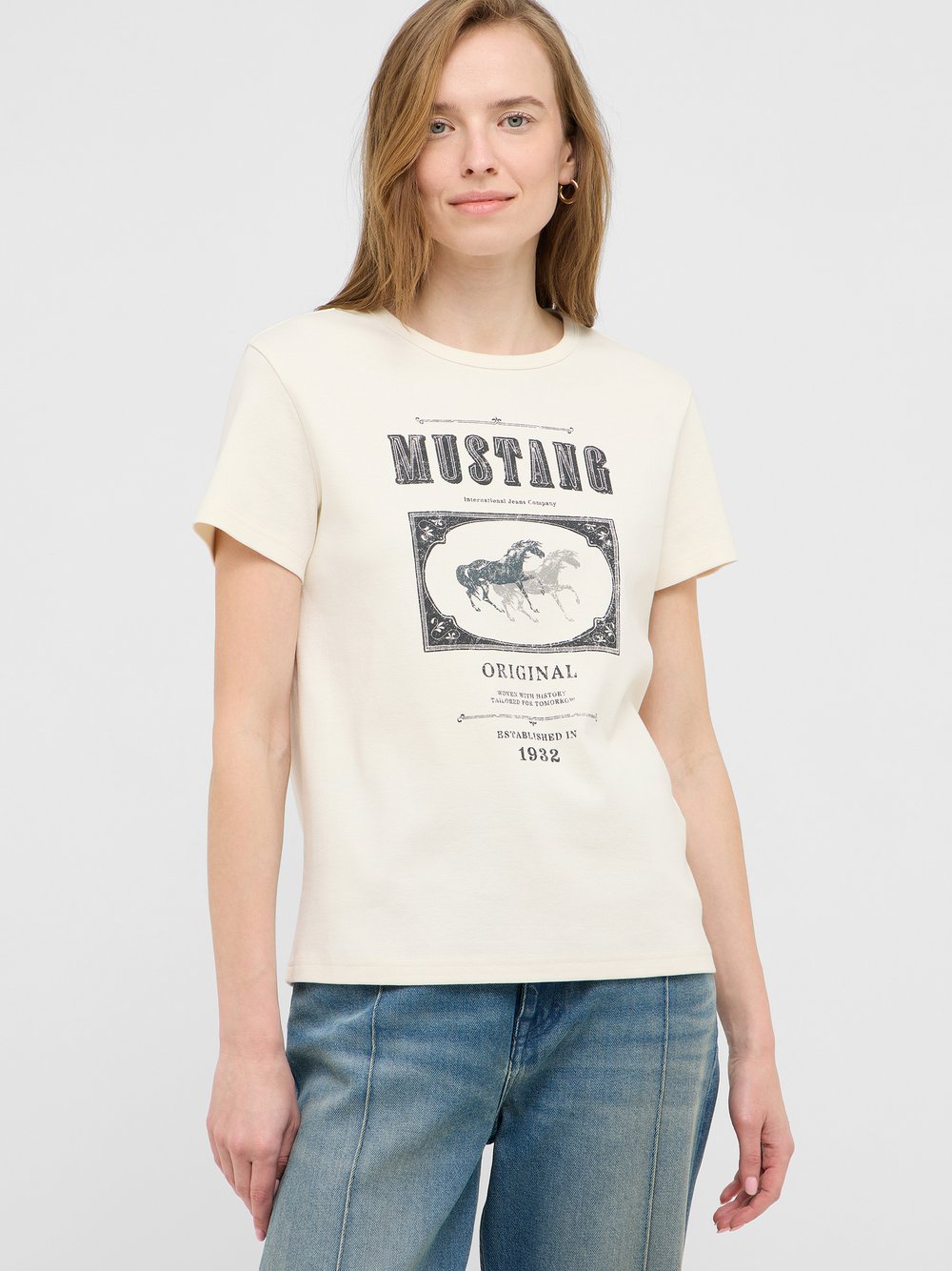 Mustang T-Shirt Damen Baumwolle weiß bedruckt, M