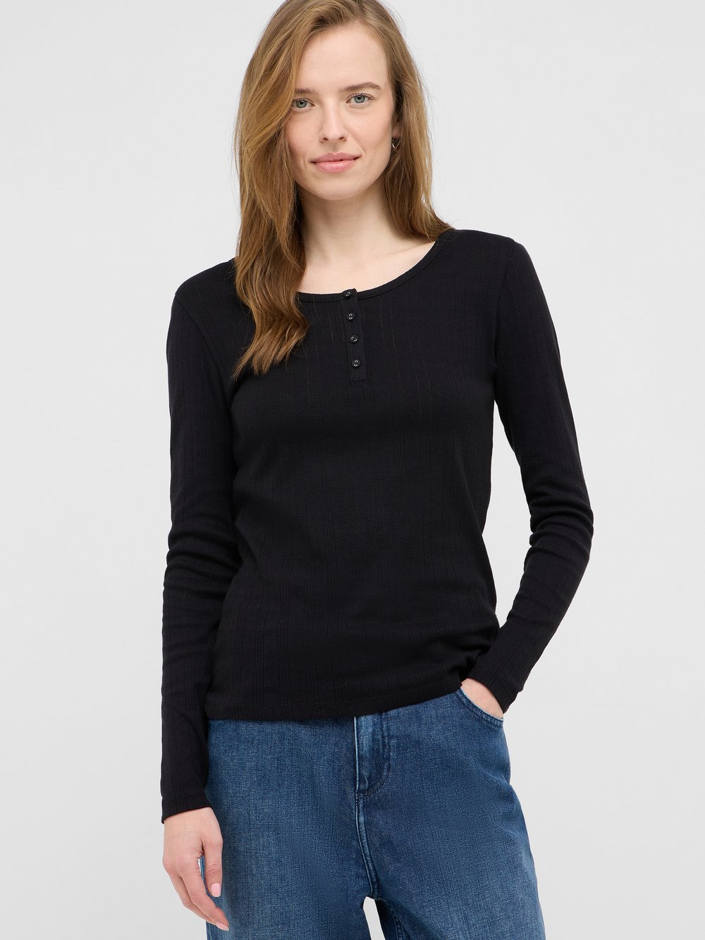 Mustang Langarmshirt Damen Baumwolle schwarz, S