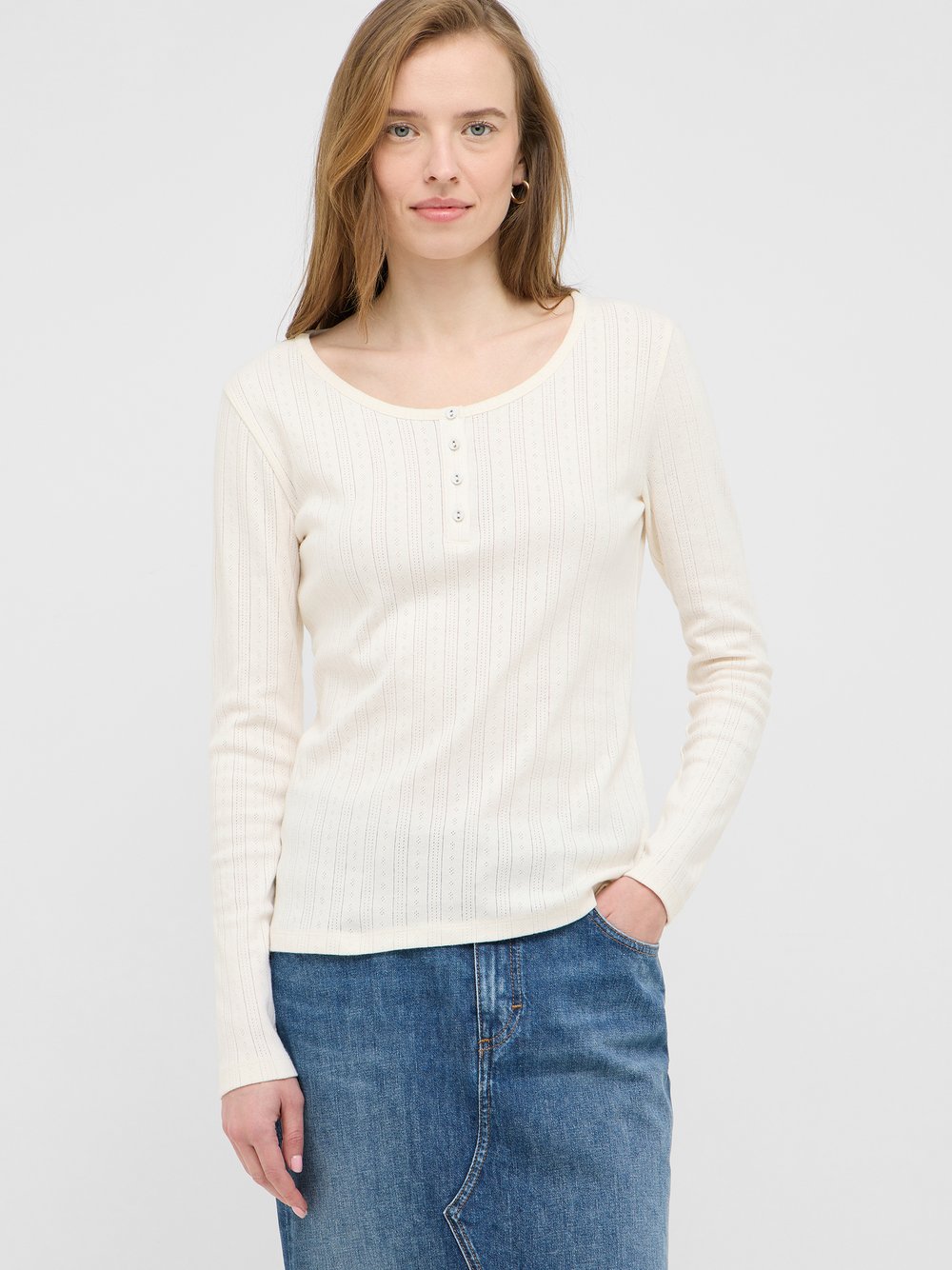 Mustang Langarmshirt Damen Baumwolle weiß, XL