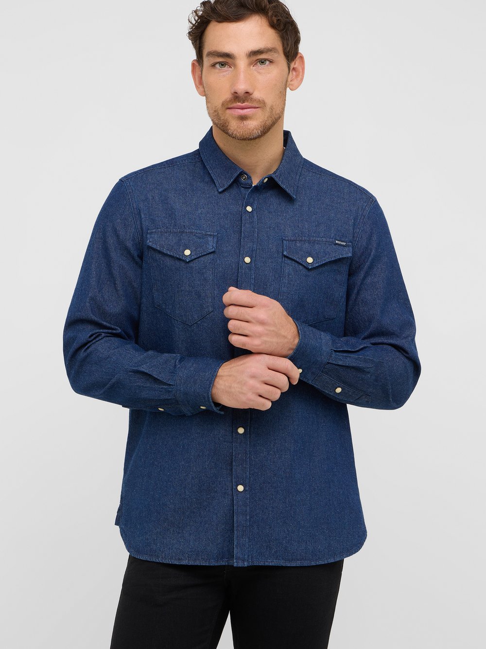 Mustang Hemd Herren Regular Fit Baumwolle blau, XL