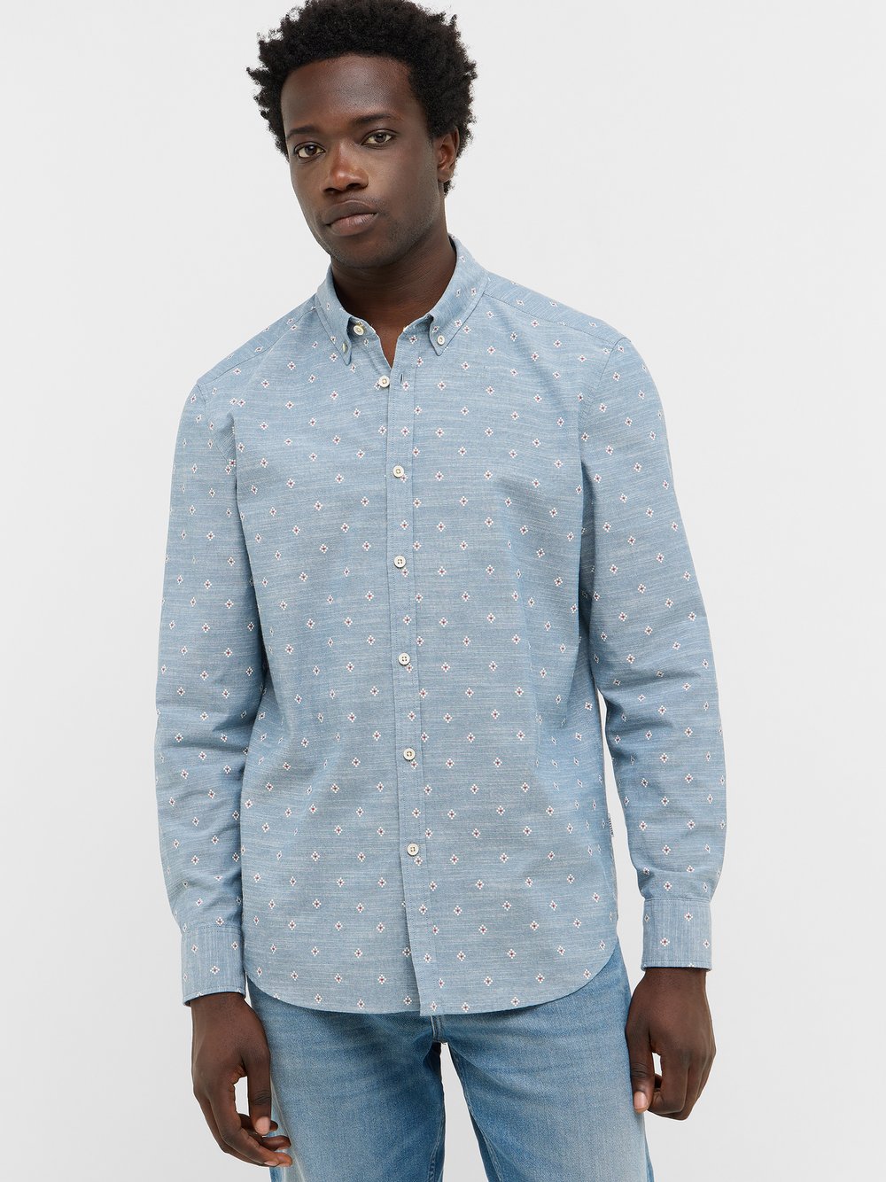 Mustang Hemd Herren Regular Fit Baumwolle grau gemustert, XXL