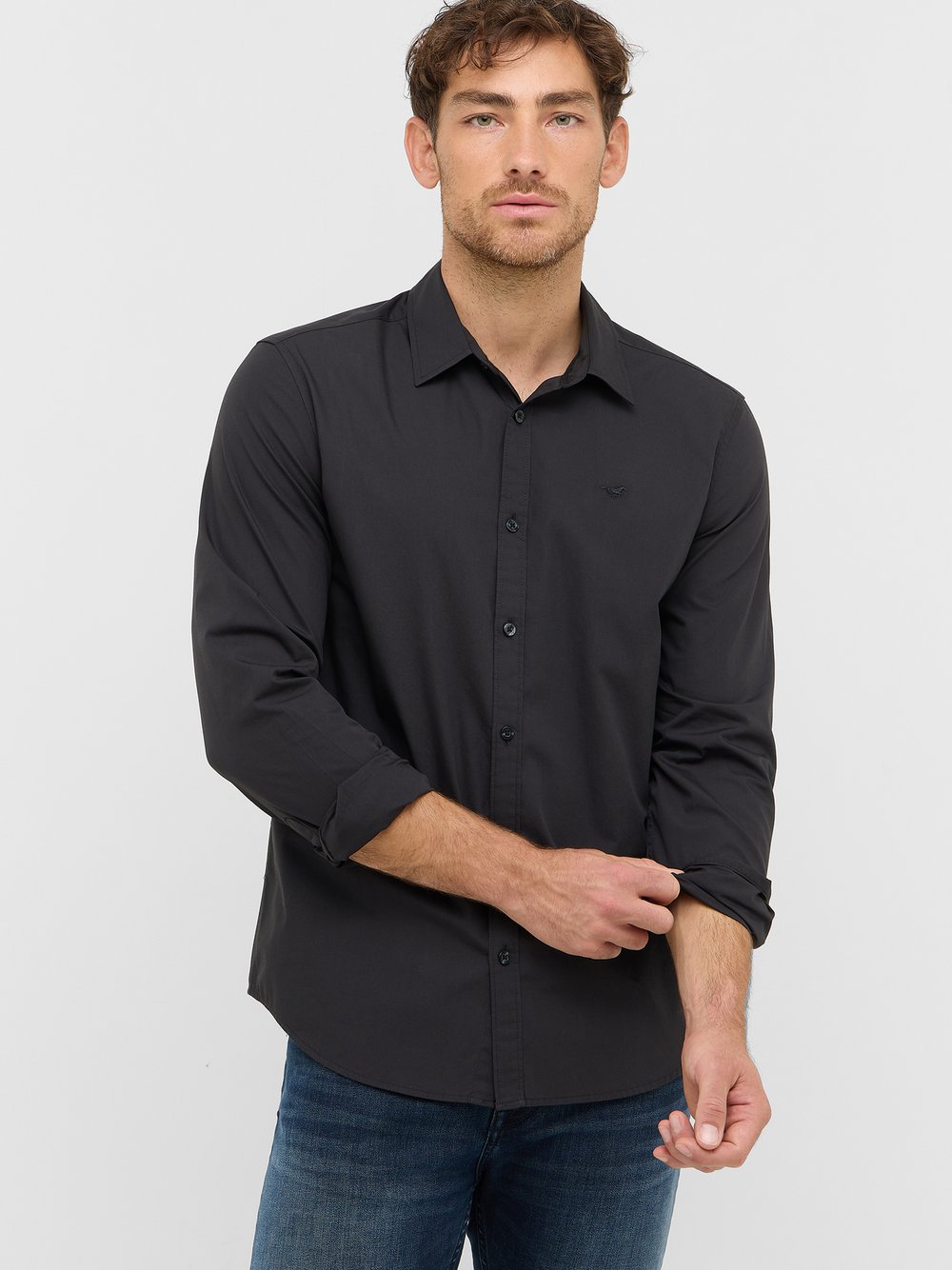 Mustang Hemd Herren Slim Fit Baumwolle schwarz, XXXL