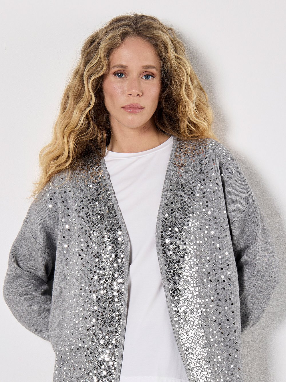 Apricot Strickjacke Damen Viskose grau strukturiert, 34