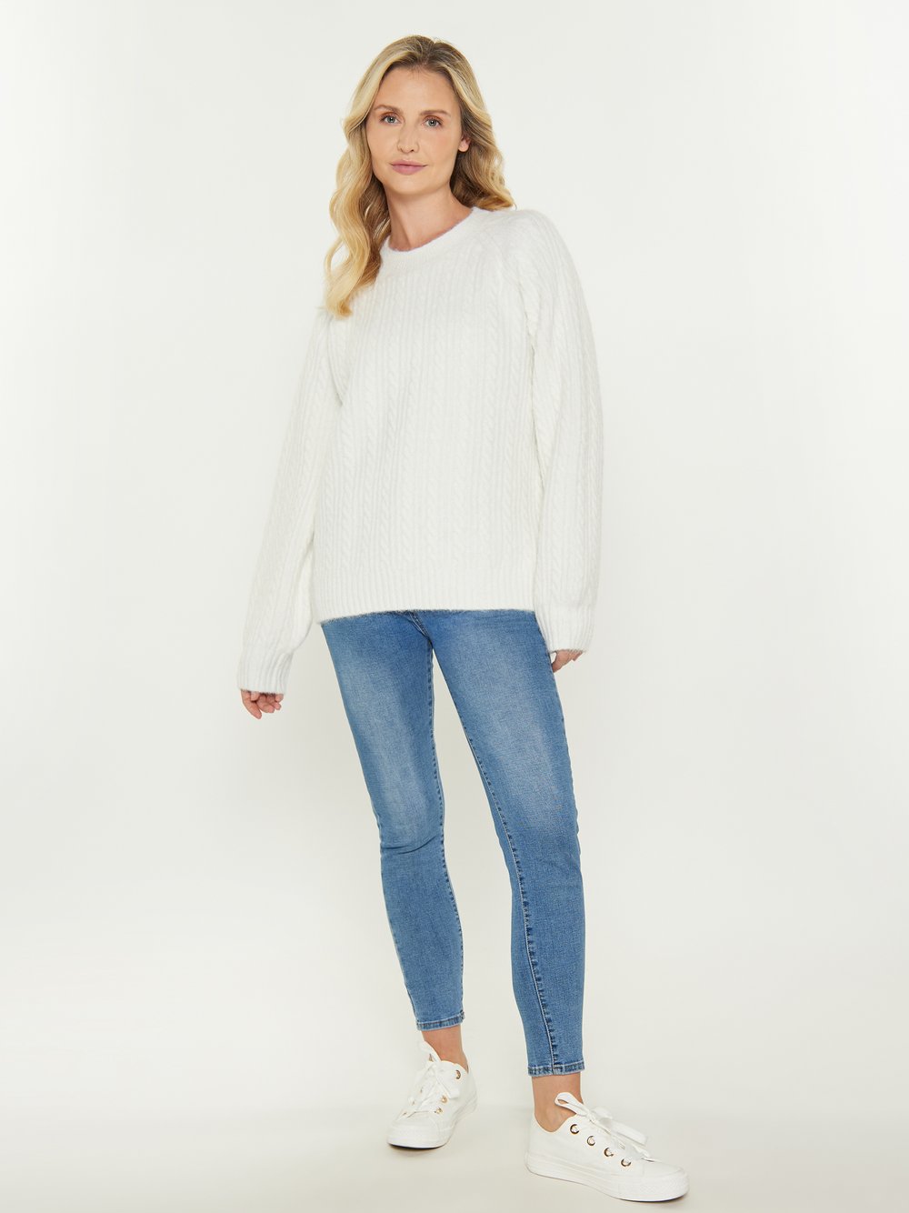 Usha Pullover Damen weiß gestreift, XS/S