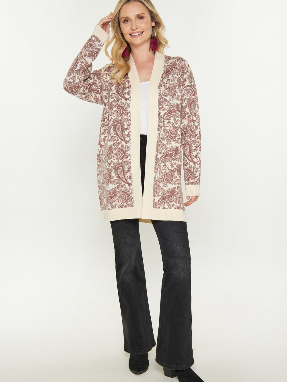 Usha Strickjacke Damen Viskose beige bedruckt, XL/XXL