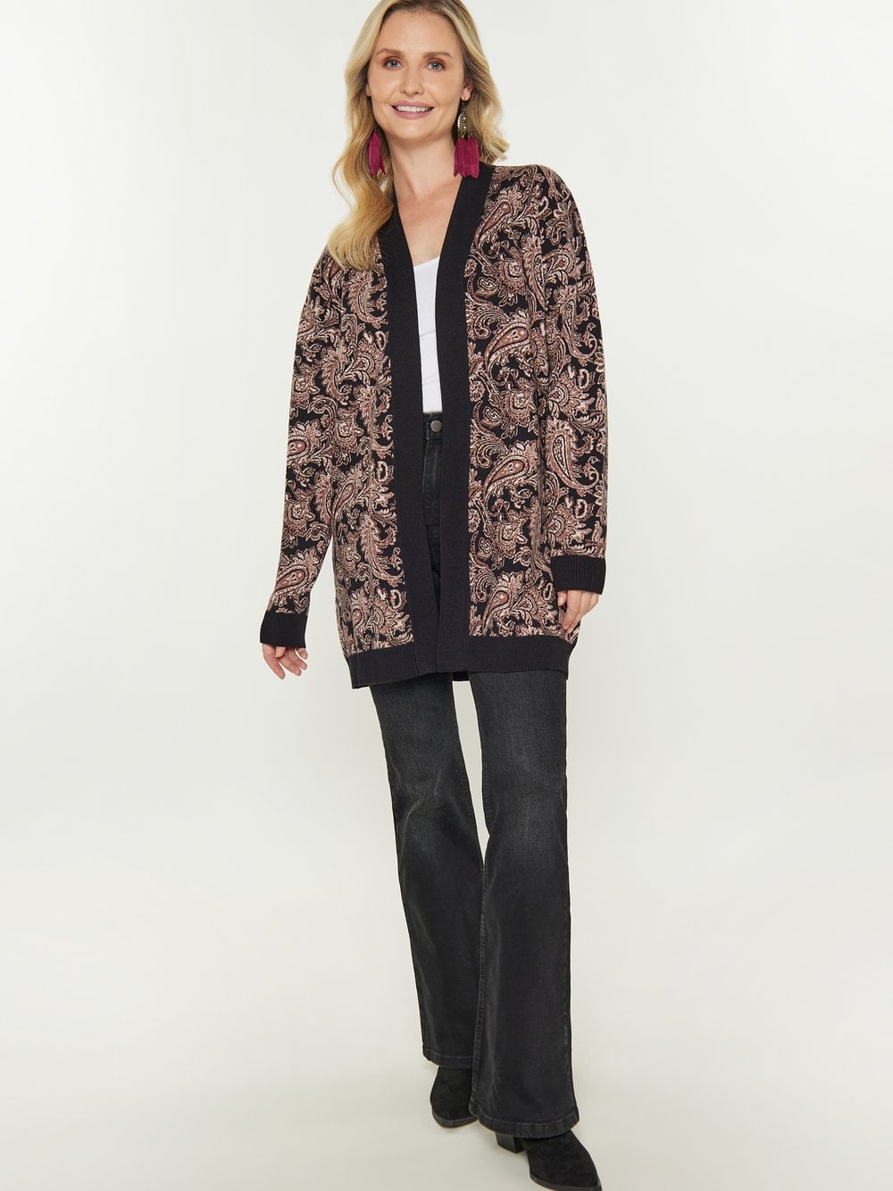 Usha Strickjacke Damen Viskose schwarz bedruckt, M/L