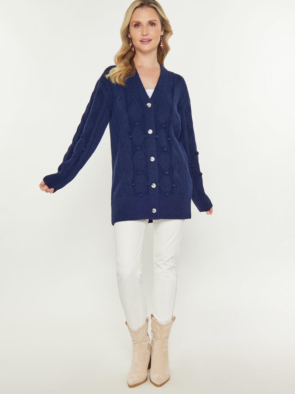 Usha Strickjacke Damen blau strukturiert, M/L