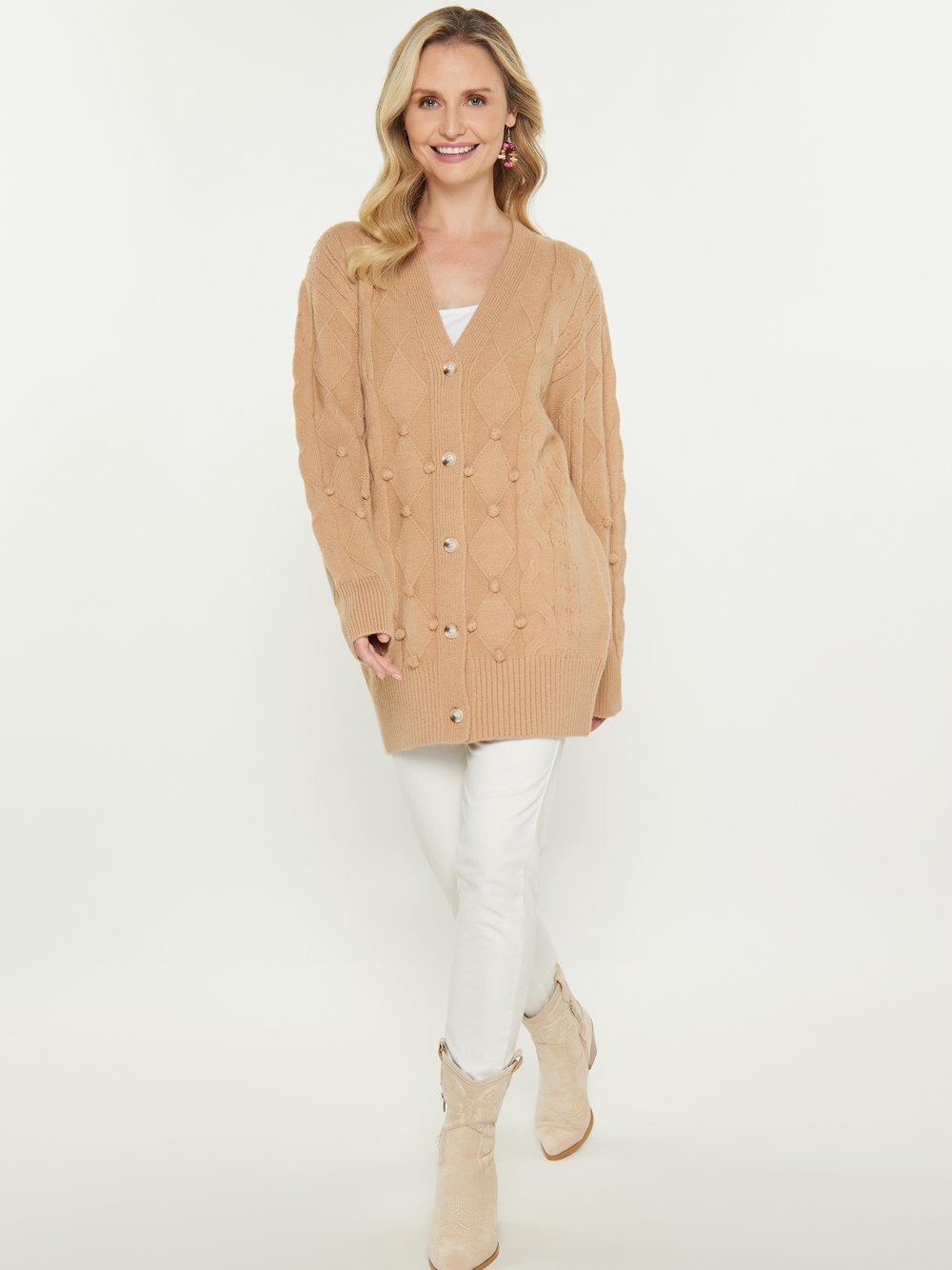 Usha Strickjacke Damen beige strukturiert, XS/S