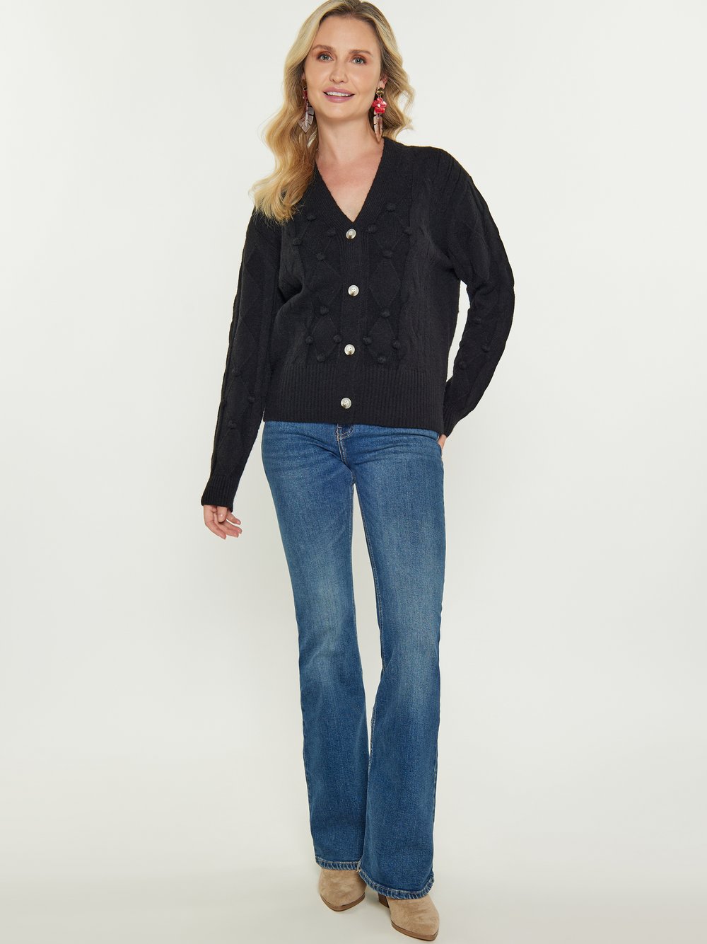 Usha Strickjacke Damen schwarz strukturiert, XL/XXL