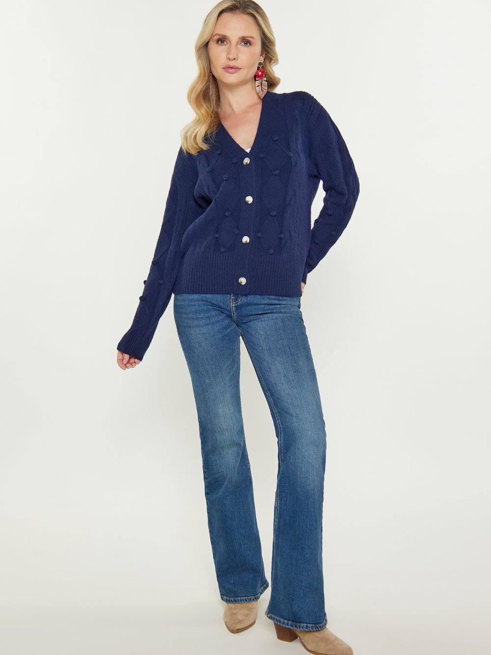 Usha Strickjacke Damen blau strukturiert, M/L