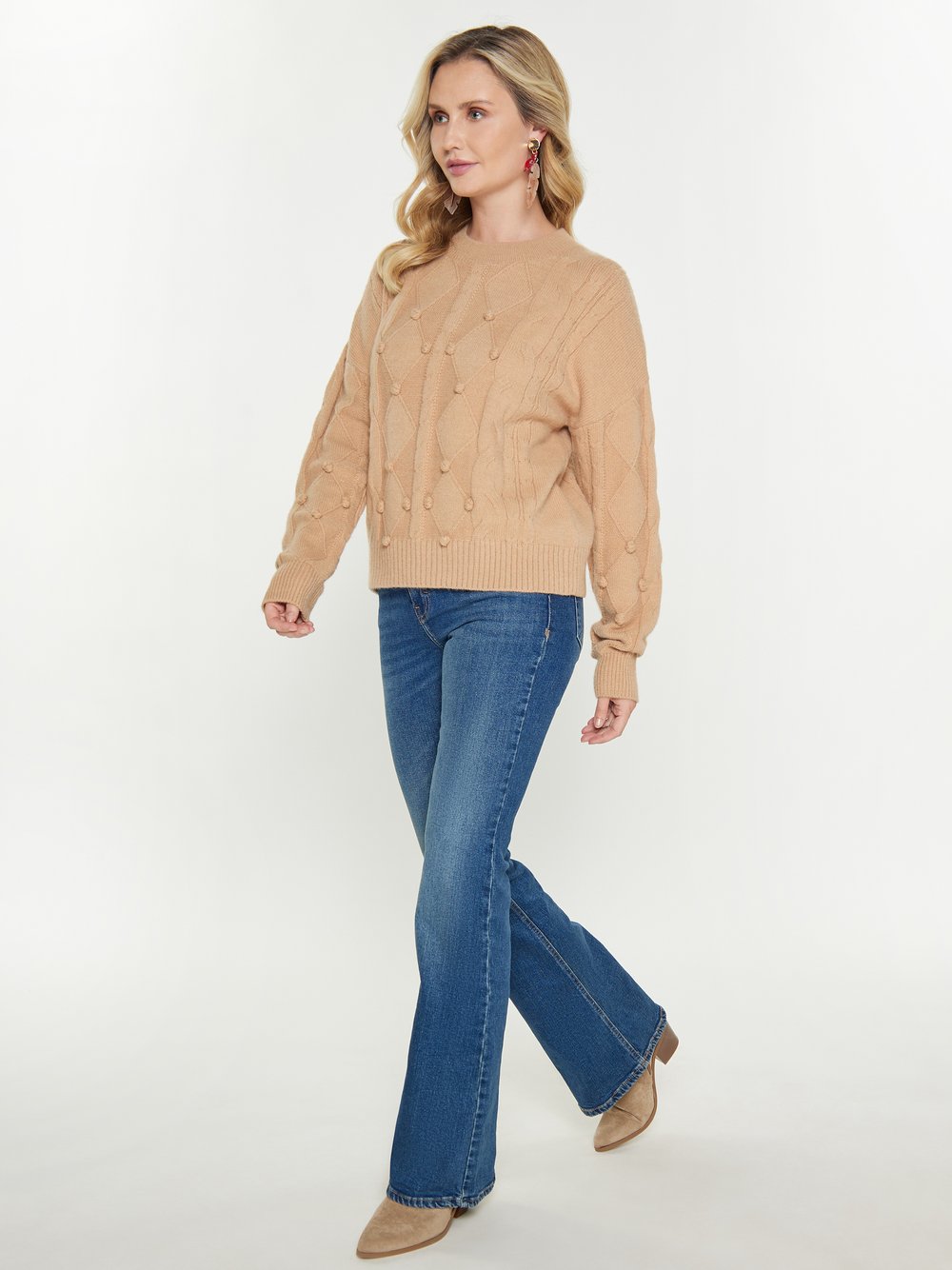 Usha Pullover Damen beige strukturiert, XL/XXL