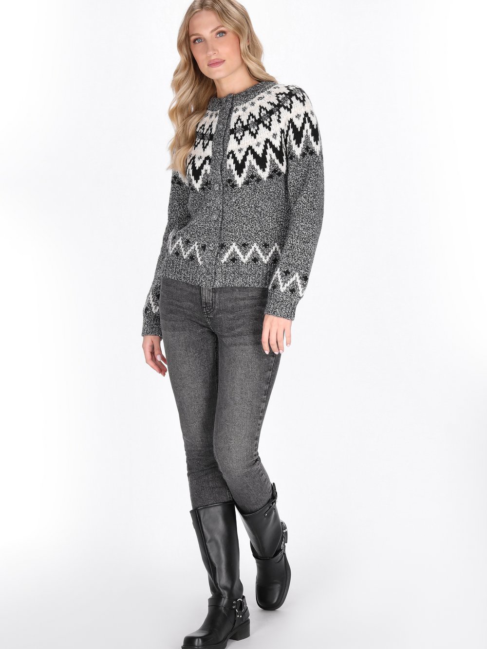 Dreimaster Strickjacke Damen mehrfarbig gemustert, XL/XXL