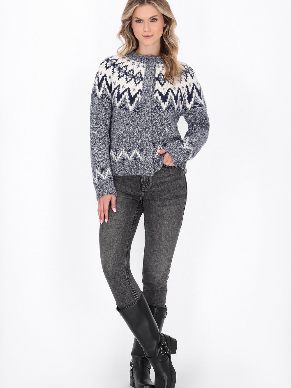 Dreimaster Strickjacke Damen mehrfarbig gemustert, XL/XXL