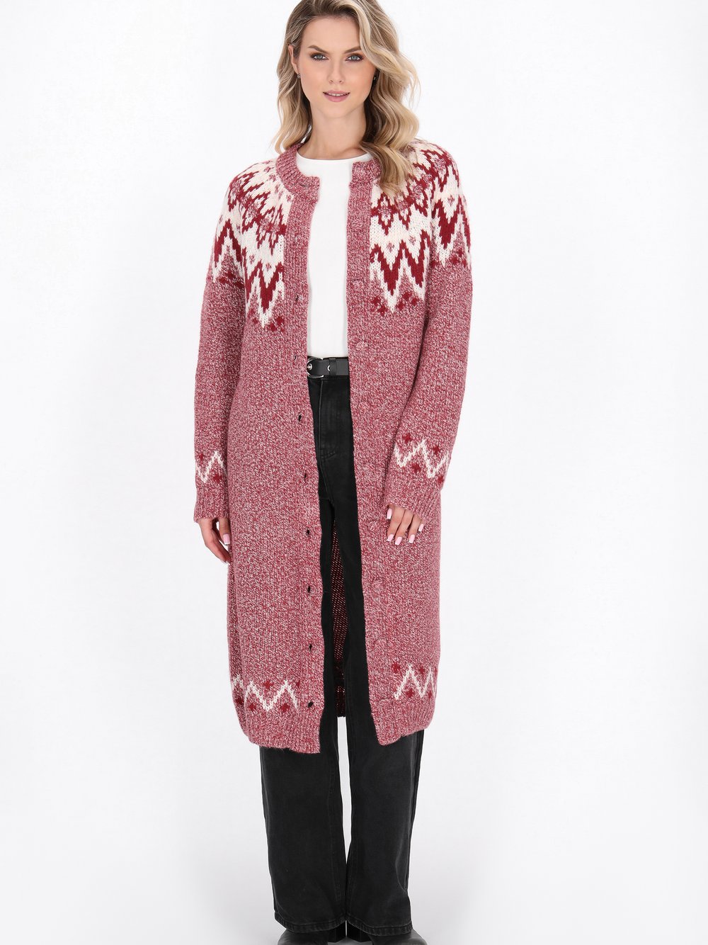 Dreimaster Strickjacke Damen rot gemustert, XL/XXL