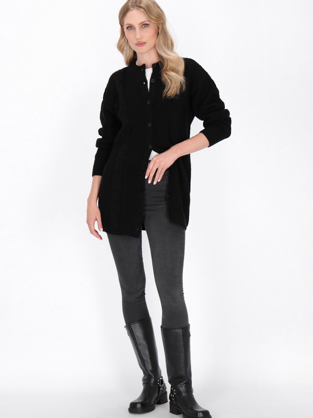 Dreimaster Strickjacke Damen Viskose schwarz gemustert, XS/S