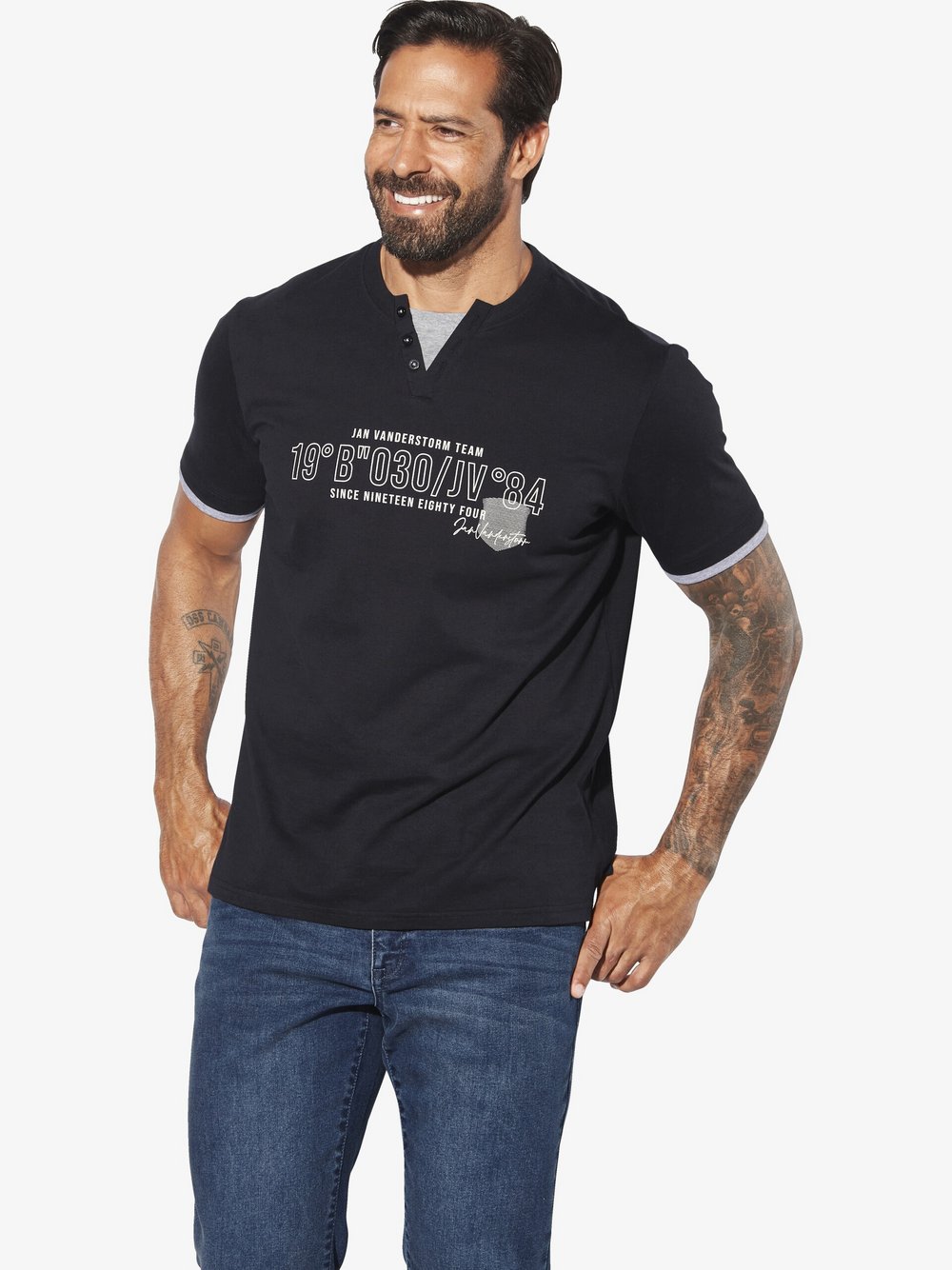 Thumbnail - Jan Vanderstorm T-Shirt Herren Baumwolle schwarz bedruckt, 5XL