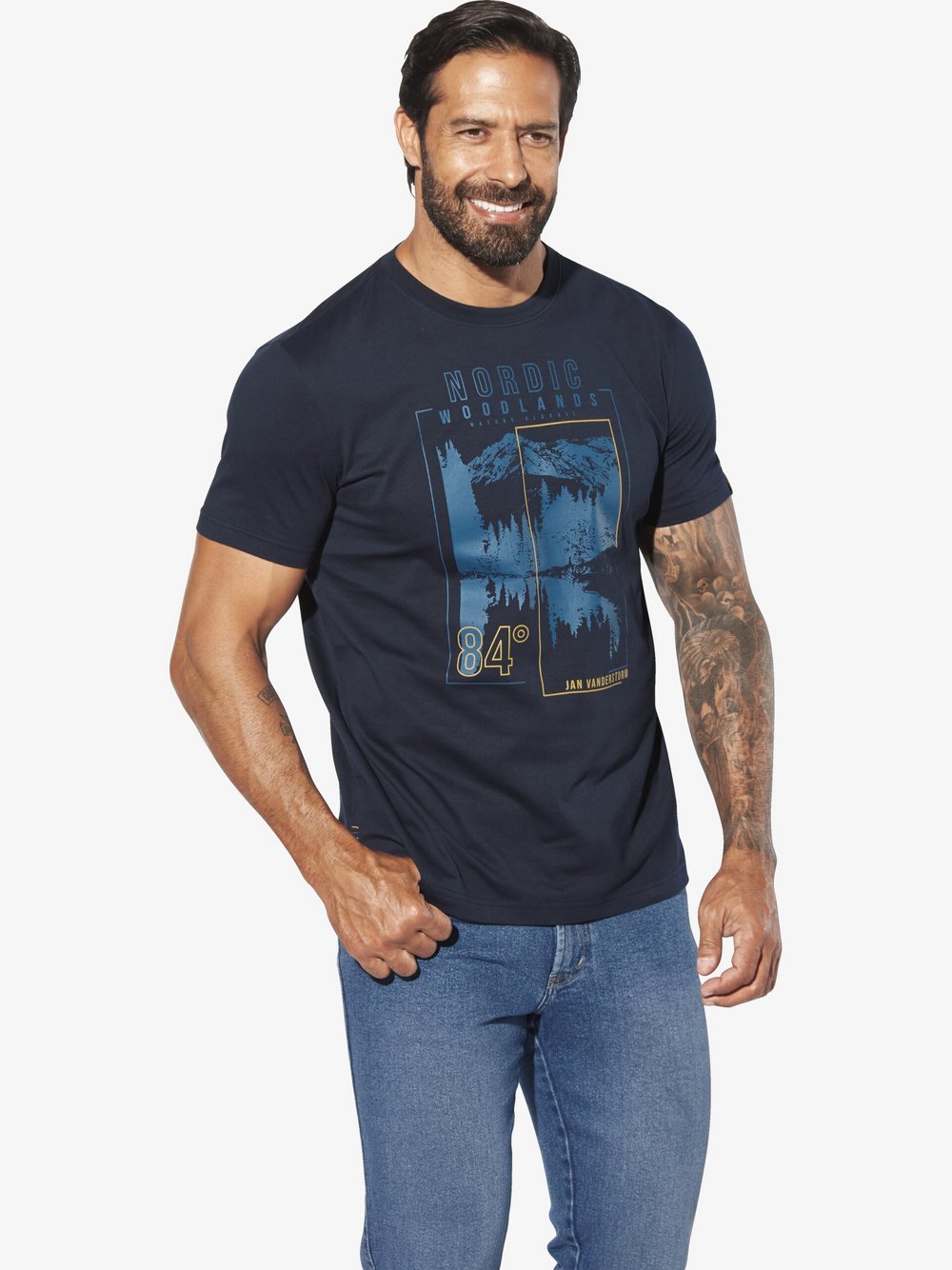 Thumbnail - Jan Vanderstorm T-Shirt Herren Baumwolle blau bedruckt, L