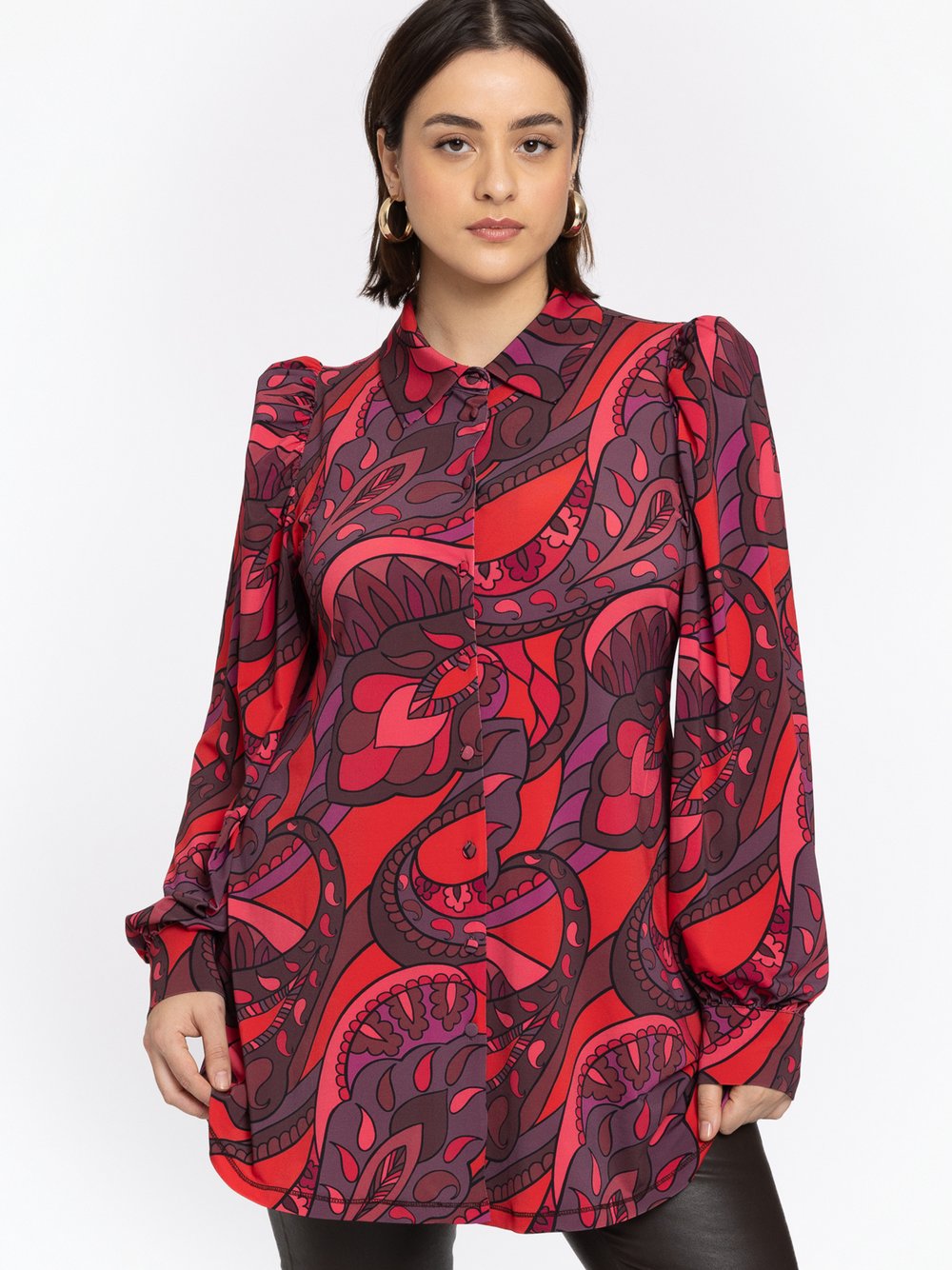 YOEK Bluse Damen rot bedruckt, 54-56