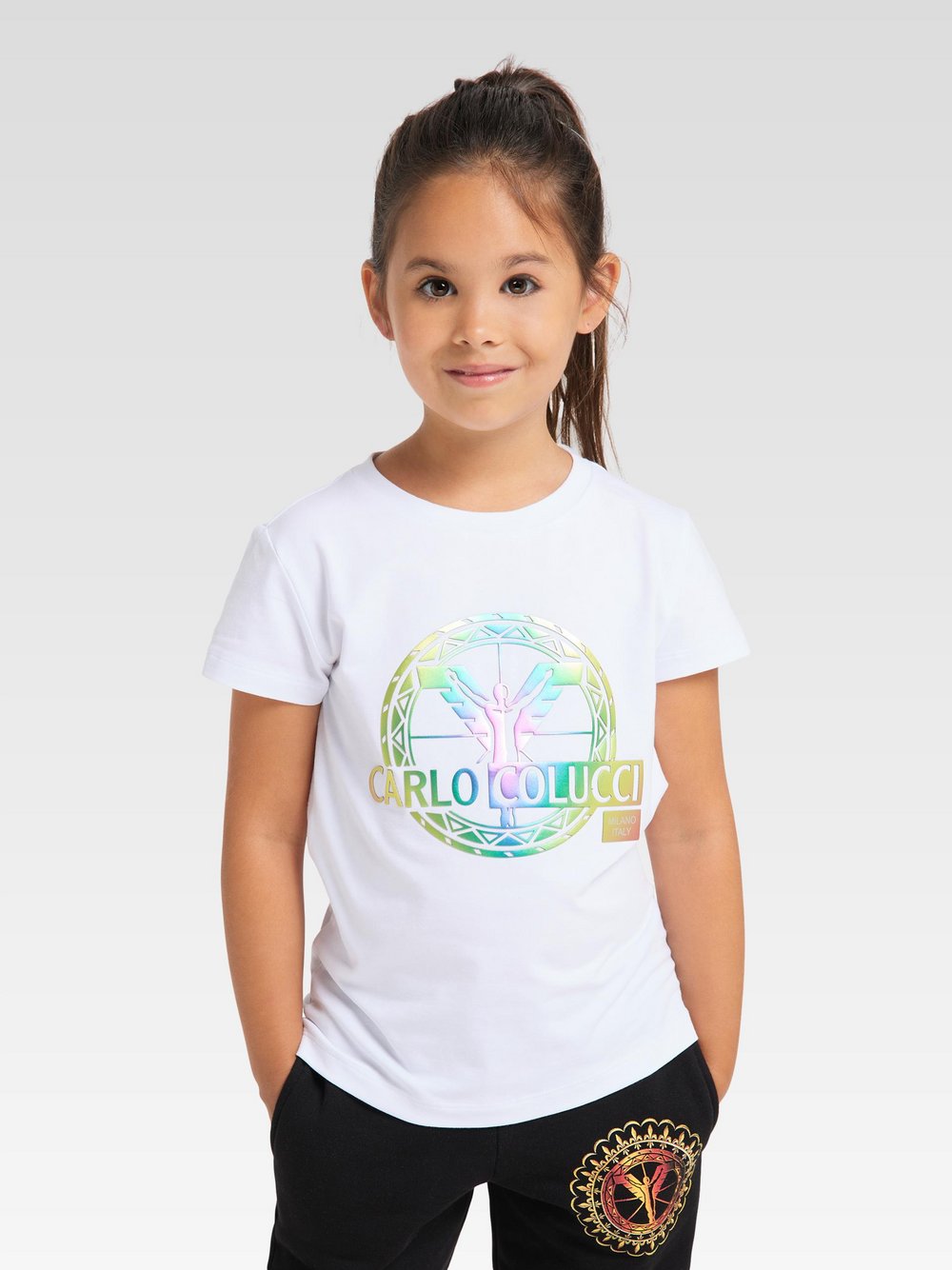 Carlo Colucci T-Shirt Mädchen Baumwolle weiß bedruckt, 158