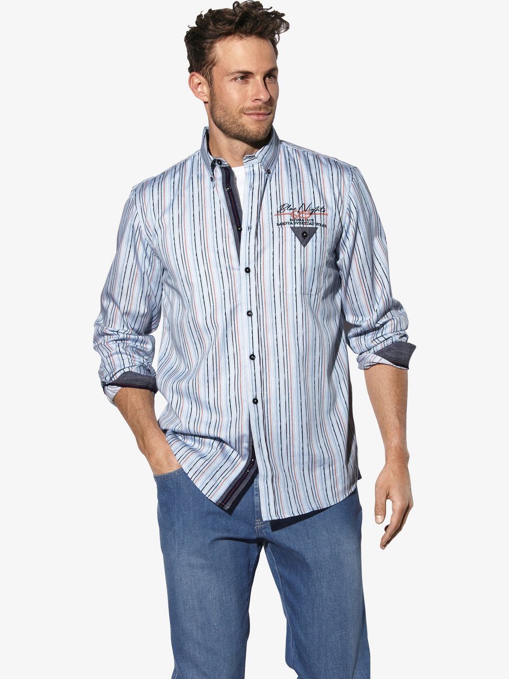 Thumbnail - BABISTA Hemd Herren Regular Fit Baumwolle blau gestreift, M